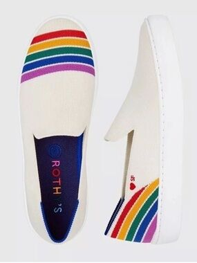 Rothy’s The Sneaker Limited Edition SF White Rainbow Pride Slip-Ons Size 6.5